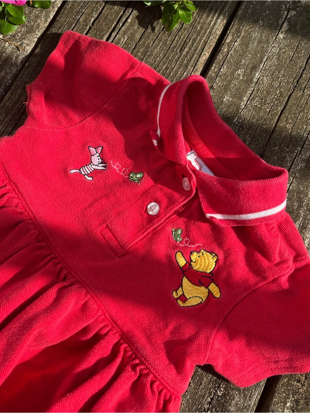 Vintage Disney Winnie the Pooh and Piglet Red Polo Dress with Butterflies
